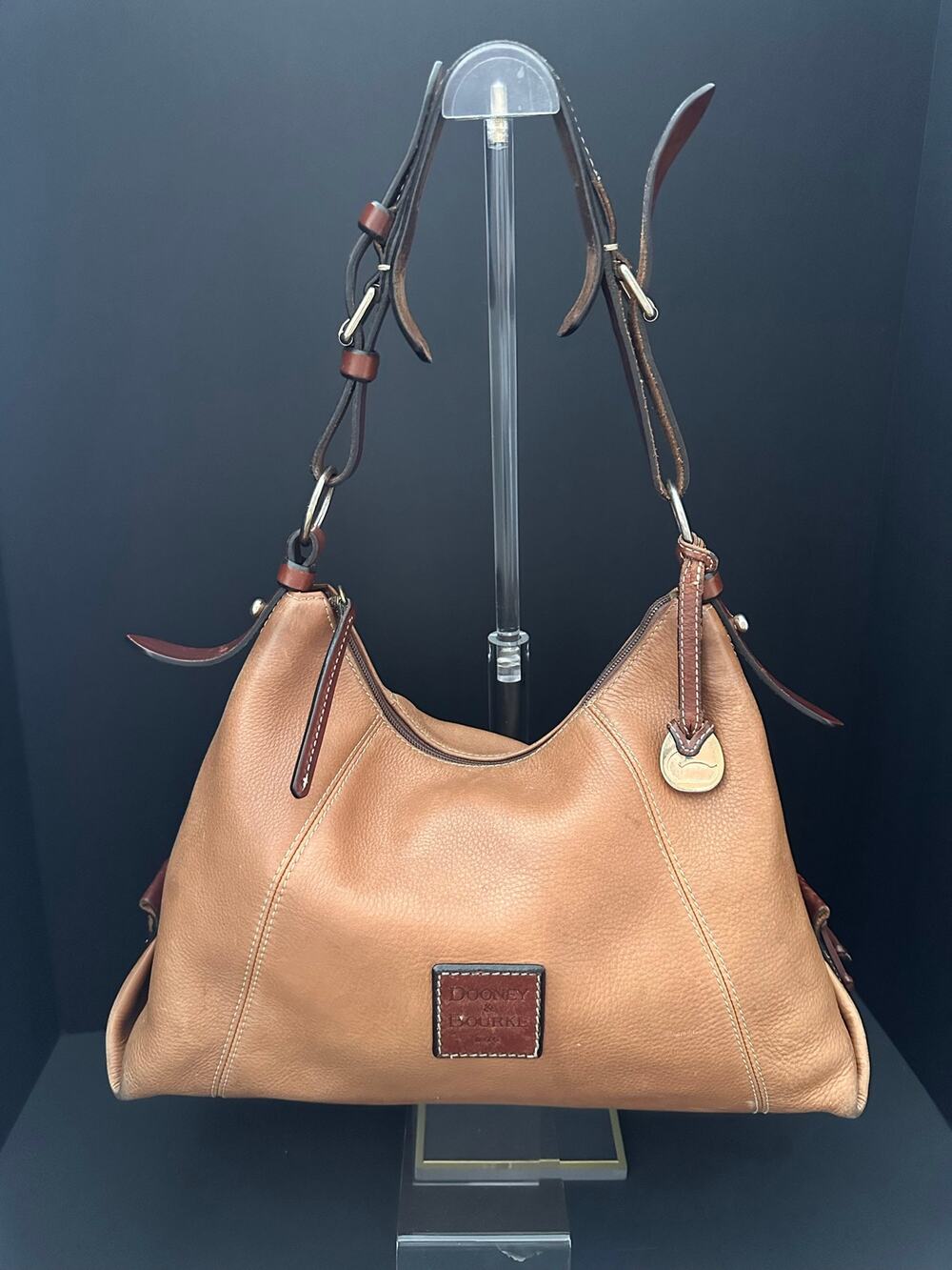 Dooney & Bourke Tan Pebbled Leather Hobo Shoulder Bag Brown Trim
